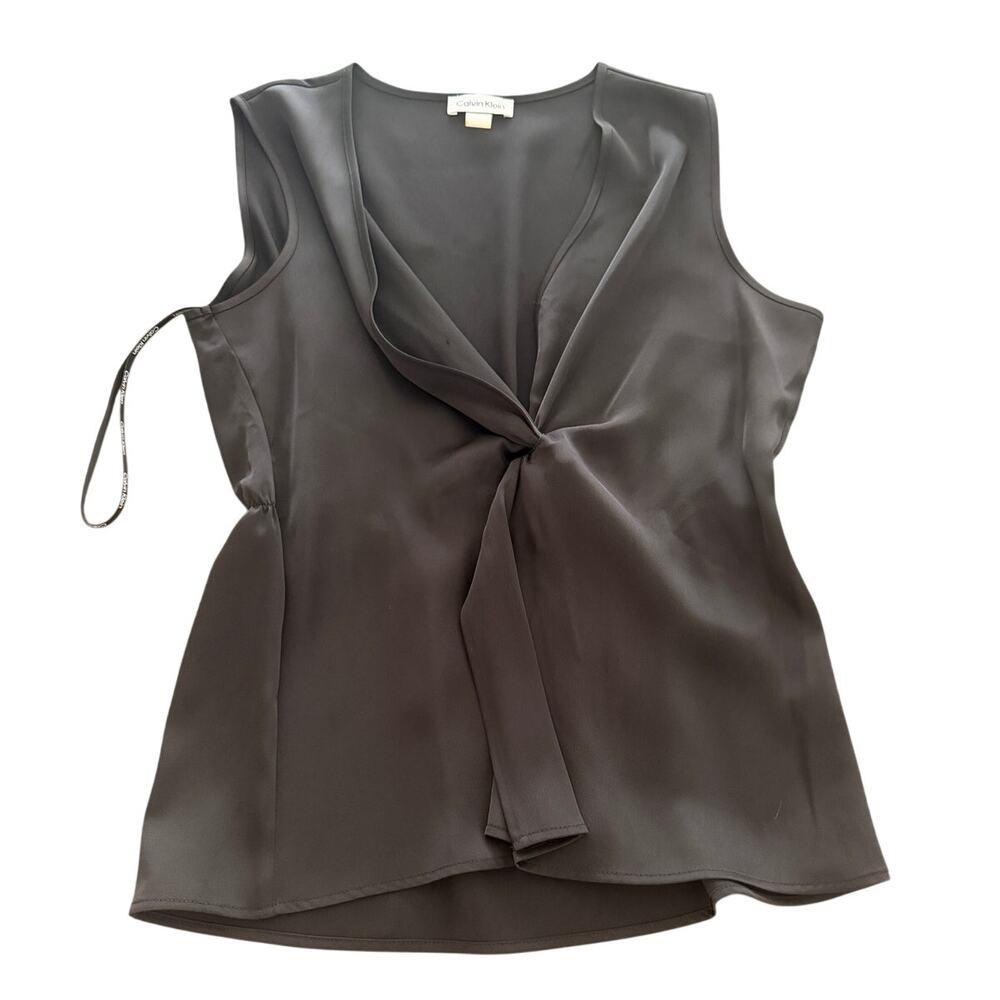 Calvin Klein Women's Sleeveless Twist Front Blouse Black Size Small NWT